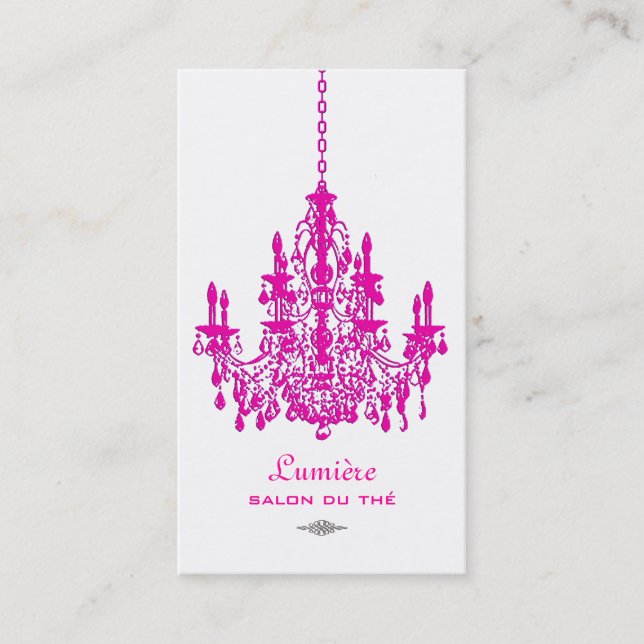 PixDezines Pink+White Chandelier/DIY background Business Card (Front)