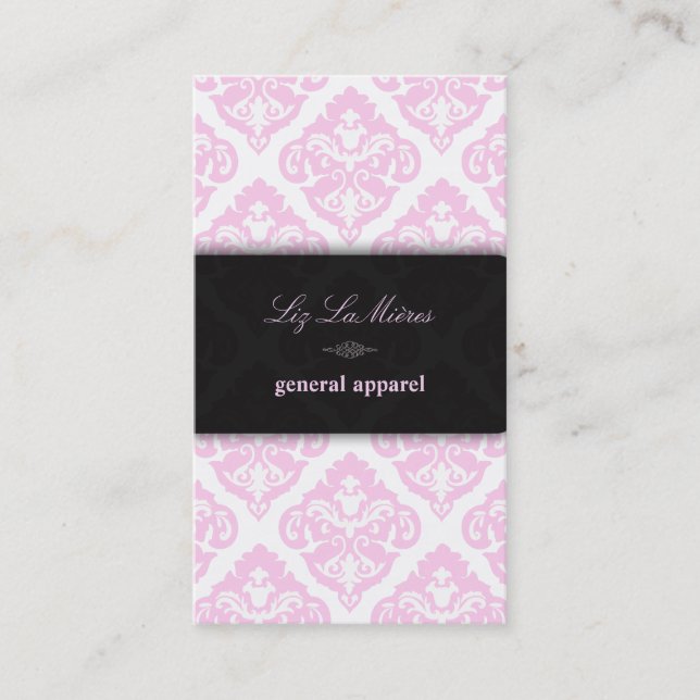 PixDezines Pink+White Olivia Damask/diy background Business Card (Front)