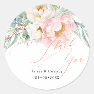 PixDezines Pink White Peonies Thank You Classic Round Sticker