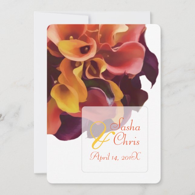 PixDezines pink, yellow, purple,rusty orange calla Invitation (Front)