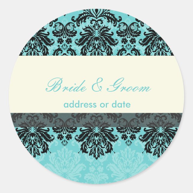 PixDezines Piqué Damask, aqua velvet Classic Round Sticker (Front)