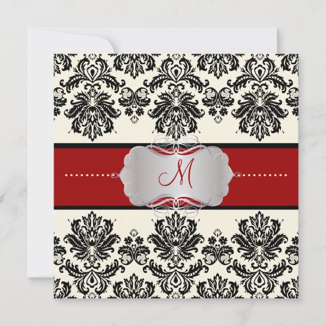 PixDezines Piqué, Damask/DIY colour/Black+Off Whit Invitation (Front)