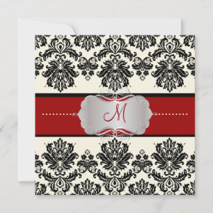 PixDezines Piqué, Damask/DIY colour/Black+Off Whit Invitation