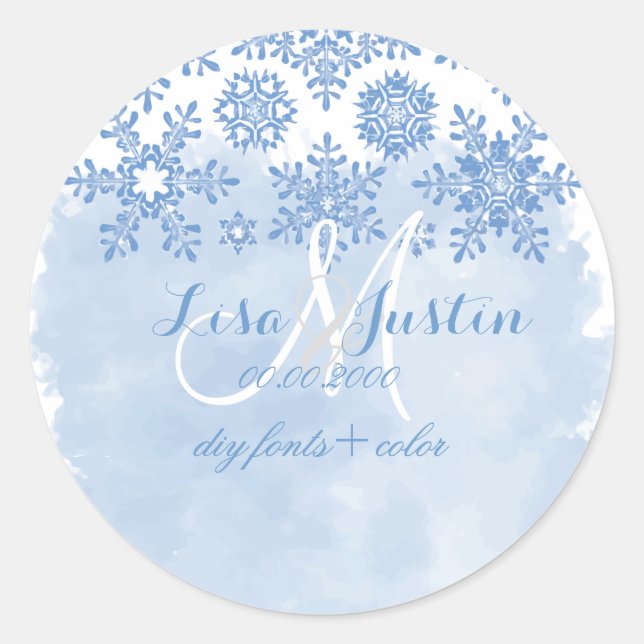 PixDezines placid blue snowflakes/DIY Classic Round Sticker (Front)