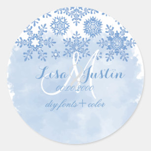 PixDezines placid blue snowflakes/DIY Classic Round Sticker