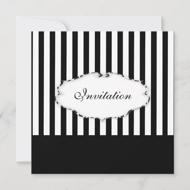 PixDezines Plain stripes black + white/zebra frame Invitation (Front)