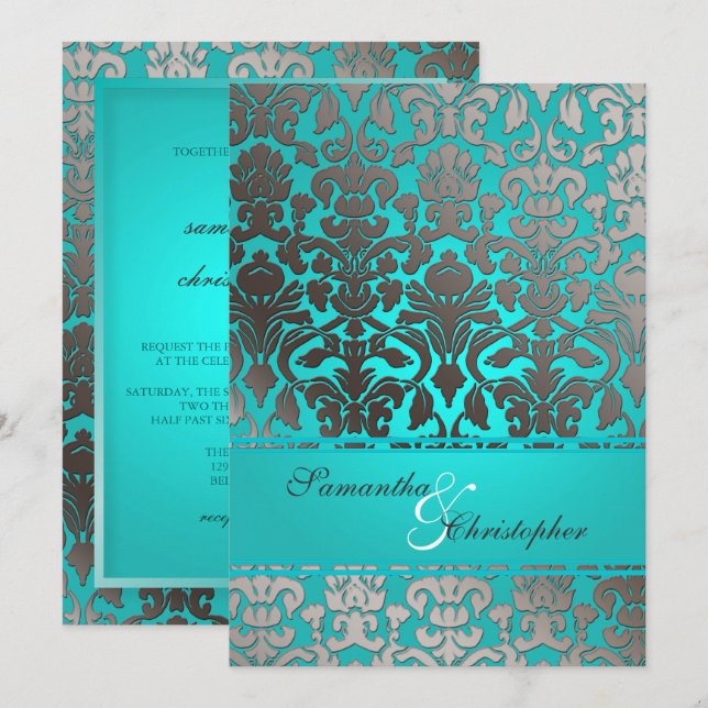PixDezines PLATINUM FLORA DAMASK INVITATIONS (Front/Back)