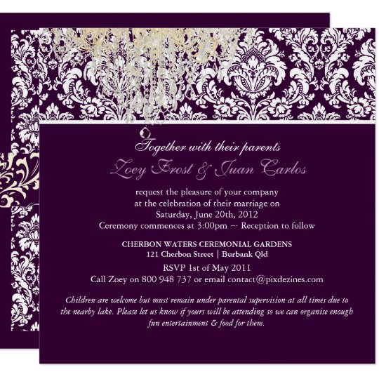 PixDezines Plum Moiré Damask/Crystal Chandelier Card