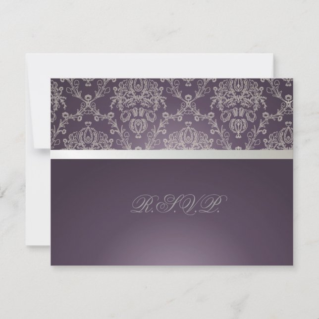 PixDezines plum+silver rsvp, dolcè damask RSVP Card (Front)
