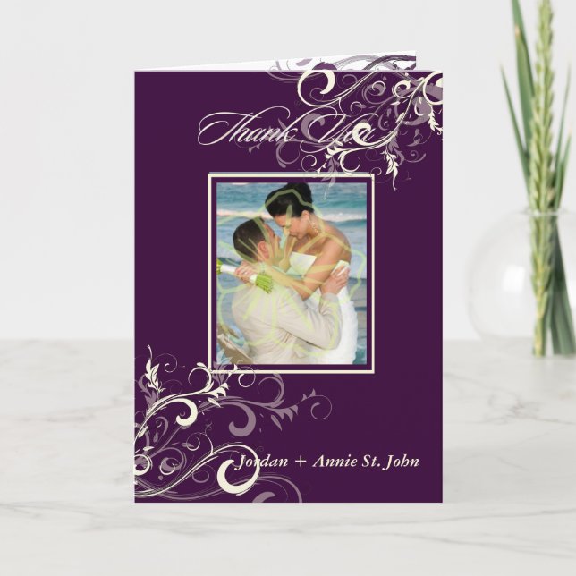 PixDezines Plum Swirls Photo Thank You cards (Front)