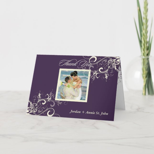 PixDezines Plum + Vanilla Swirls Photo Thank You Card (Front)