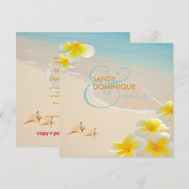 PixDezines PLUMERIA LEI/BEACH/STARFISH Invitation (Front/Back)