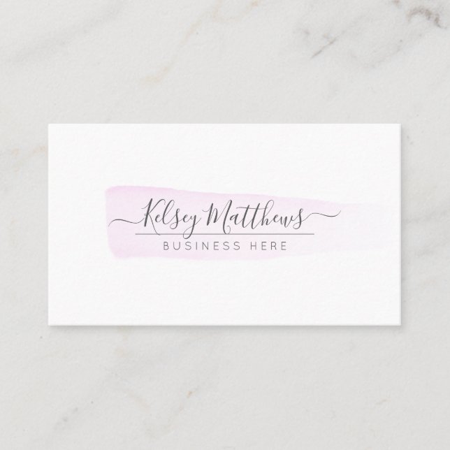PixDezines Powder Pink Watercolor Brush Stroke Business Card (Front)