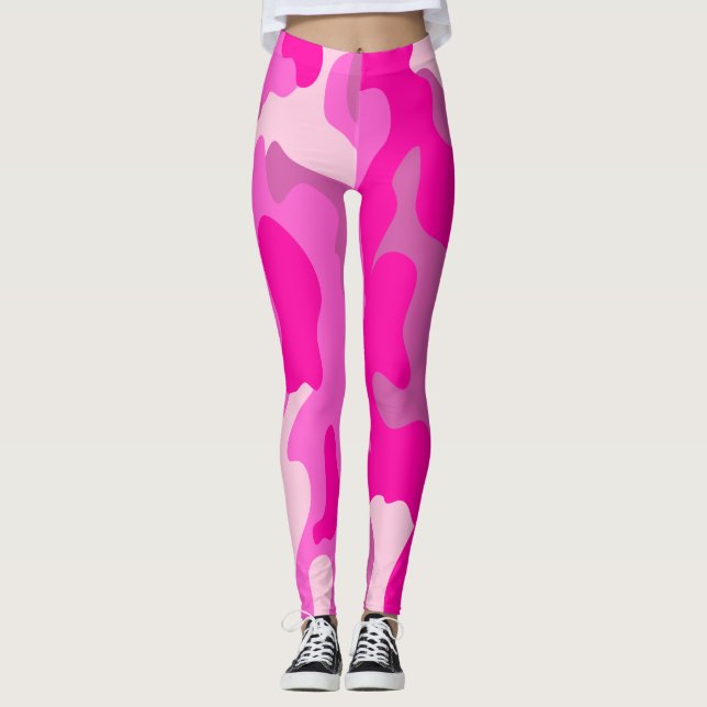 PixDezines Princess Camo, Flashy Hot Pink Leggings (Front)