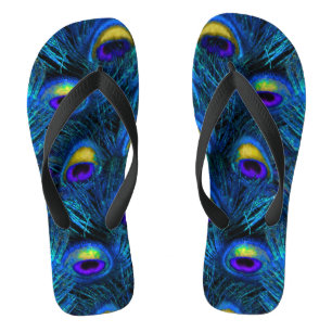 PixDezines PSYCHEDELIC BLUE PEACOCK FEATHER Flip Flops