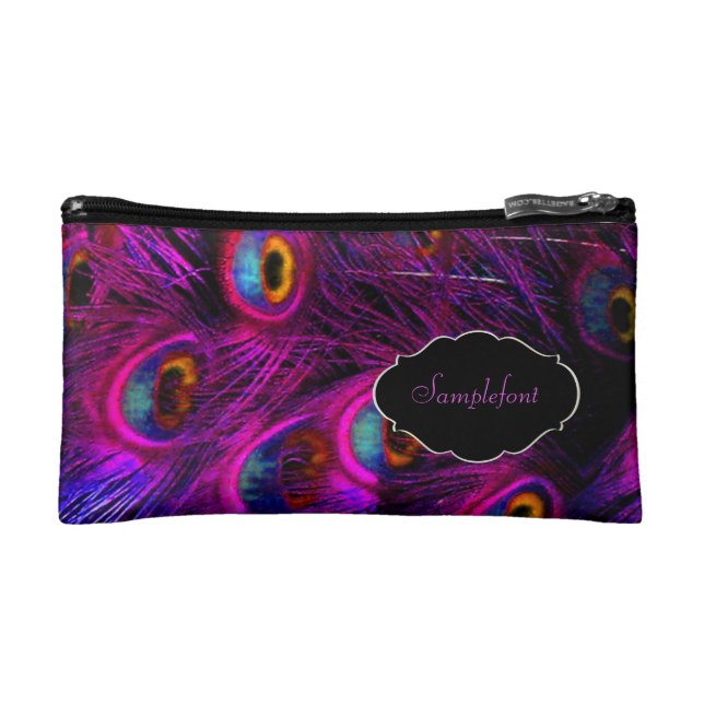 PixDezines psychedelic peacock/diy text Makeup Bag (Front)