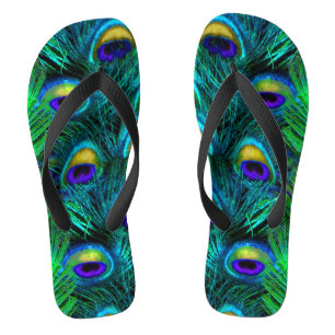 PixDezines PSYCHEDELIC PEACOCK FEATHER, COBALT Flip Flops