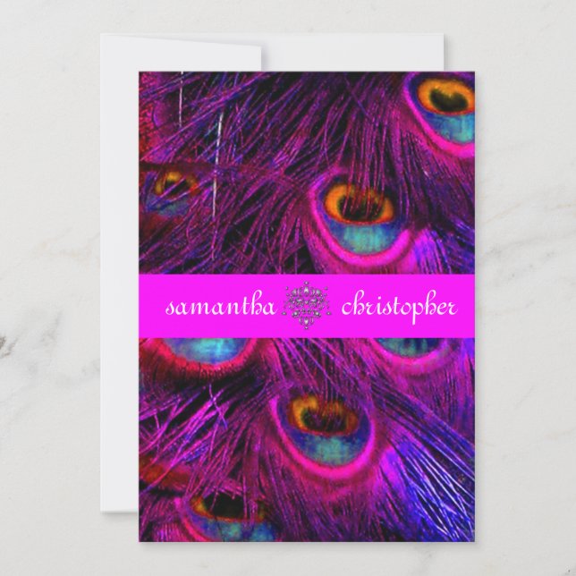 PixDezines psychedelic peacock feather/hot pink Invitation (Front)