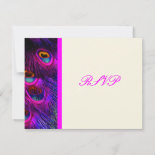 PixDezines psychedelic peacock feather/hot pink RSVP Card