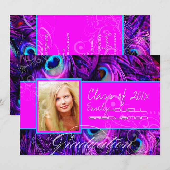 PixDezines psychedelic peacock graduation Invitation (Front/Back)