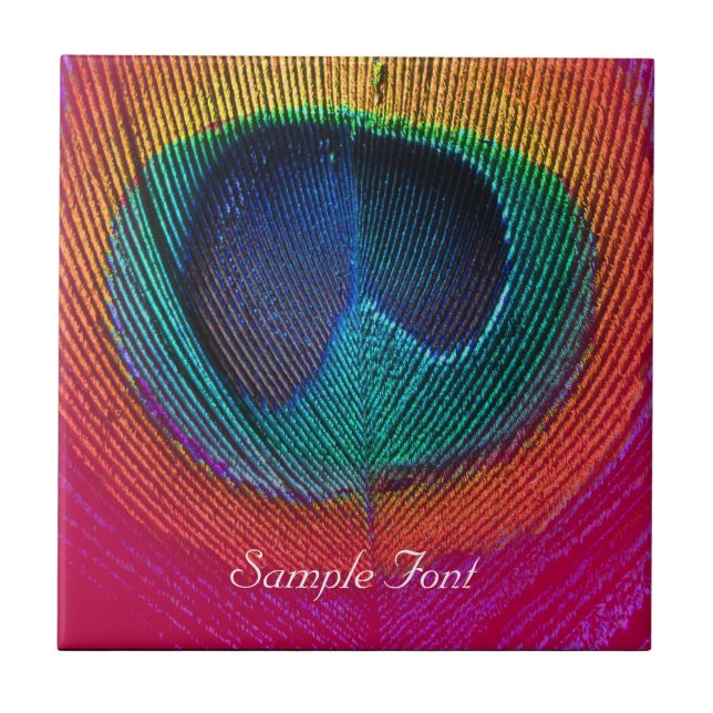 PixDezines Psychedelic Peacock, raspberry Tile (Front)