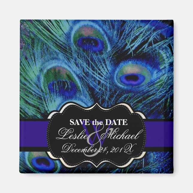 PixDezines Psychedelic Peacock, Save the Date Magnet (Front)