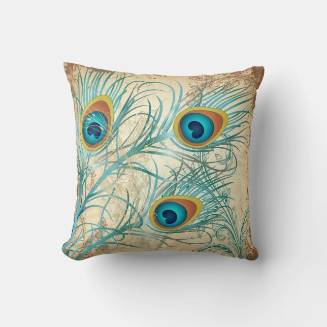 PixDezines psychedelic peacock/vintage background Cushion (Front)