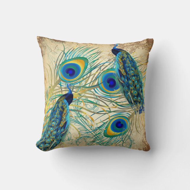 PixDezines psychedelic peacock/vintage background Cushion (Front)