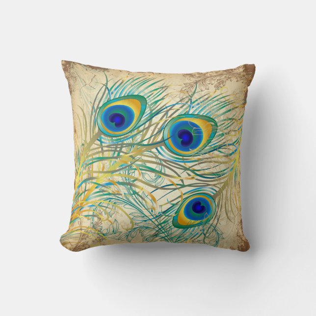 PixDezines psychedelic peacock/vintage background Cushion (Front)