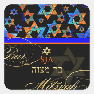 PixDezines Psychedelic Stars/Bar Mitzvah Square Sticker