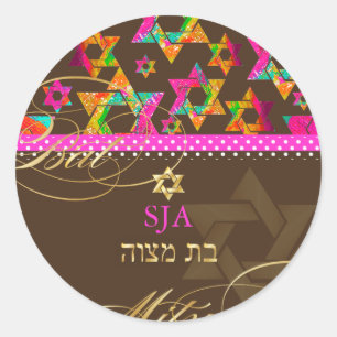 PixDezines Psychedelic Stars/Bat Mitzvah Classic Round Sticker