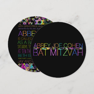 PixDezines psychedelic stars/neon/bat mitzvah Invitation