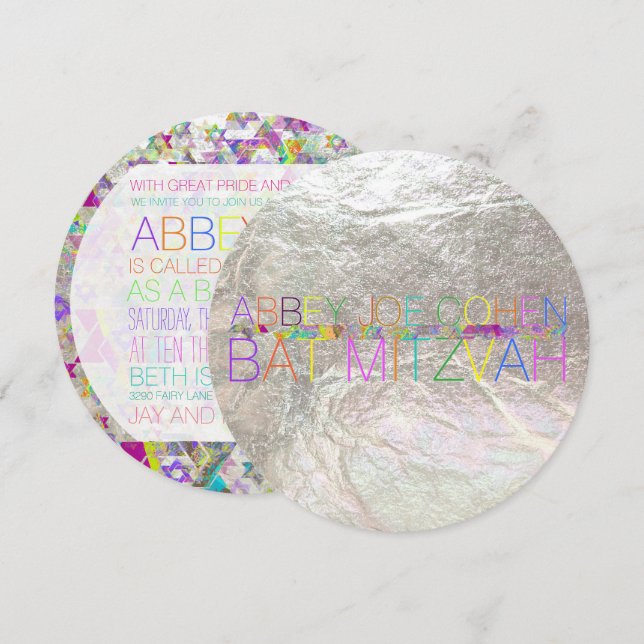 PixDezines psychedelic stars/neon/bat mitzvah Invitation (Front/Back)