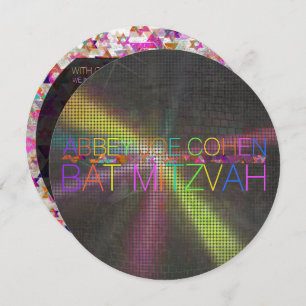 PixDezines psychedelic stars/neon/bat mitzvah Invitation