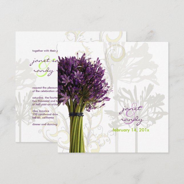 PixDezines Purple Agapanthus/DIY background colour Invitation (Front/Back)