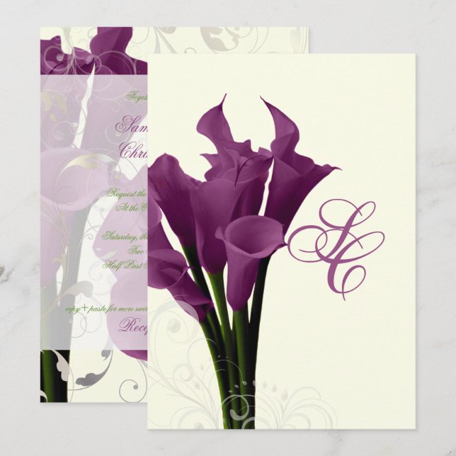 PixDezines purple calla lilies/diy Invitation (Front/Back)