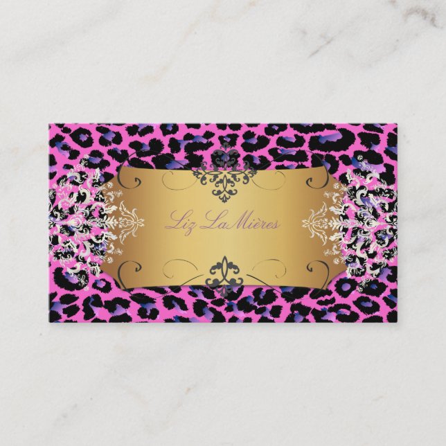 PixDezines purple cheetah / DIY background colour Business Card (Front)