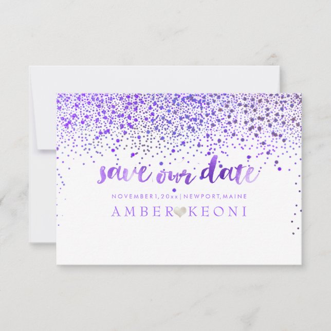 PixDezines Purple Confetti/Save our Date Save The Date (Front)