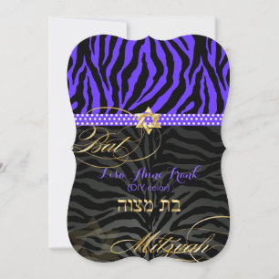 PixDezines purple/DIY colour/Zebra Bat Mitzvah Invitation