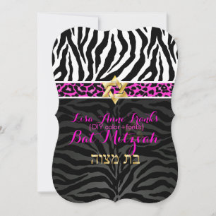 PixDezines purple/DIY colour/Zebra/Bat Mitzvah Invitation