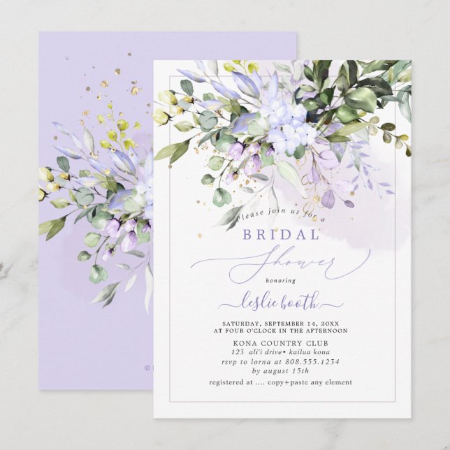 PixDezines Purple Gum Eucalyptus Bridal Shower Invitation (Front/Back)