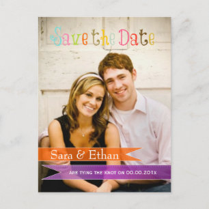 PixDezines purple+orange save the date Announcement Postcard