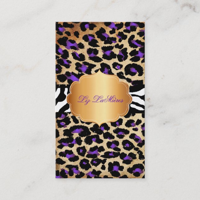 PixDezines purple vintage+cheetah+zebra Business Card (Front)