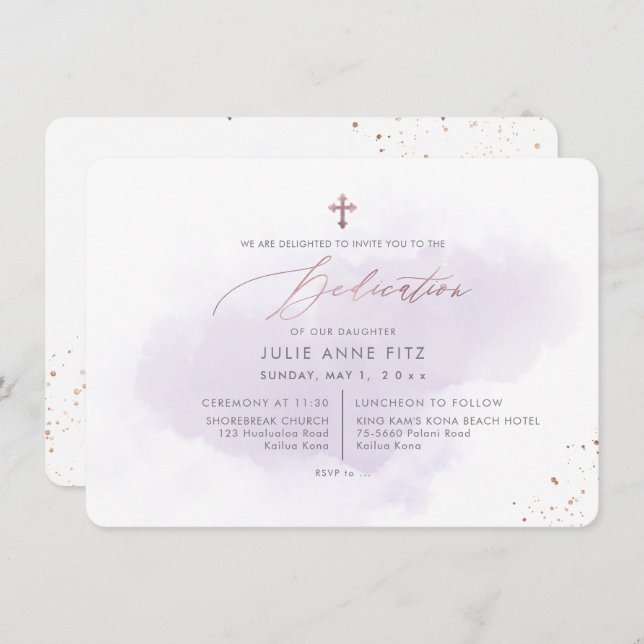 PixDezines Purple Watercolor Dedication Invitation (Front/Back)