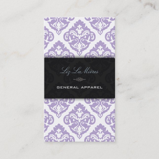 PixDezines Purple + White Olivia Damask Business Card (Front)