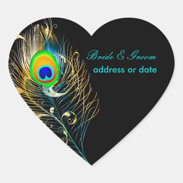 PixDezines Pzazz Peacock Feather/diy colour Heart Sticker (Front)