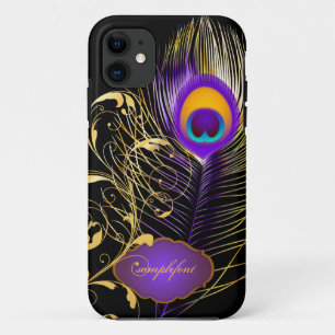 PixDezines pzazz peacock plume+filigree swirls iPhone 11 Case