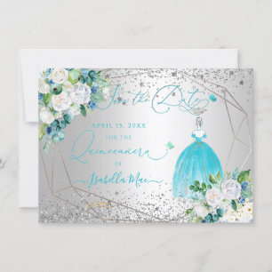 PixDezines Quinceanera Aqua Blue Dress Save Date Invitation