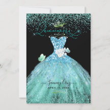 PixDezines Quinceanera Aqua Teal Glitter Gown