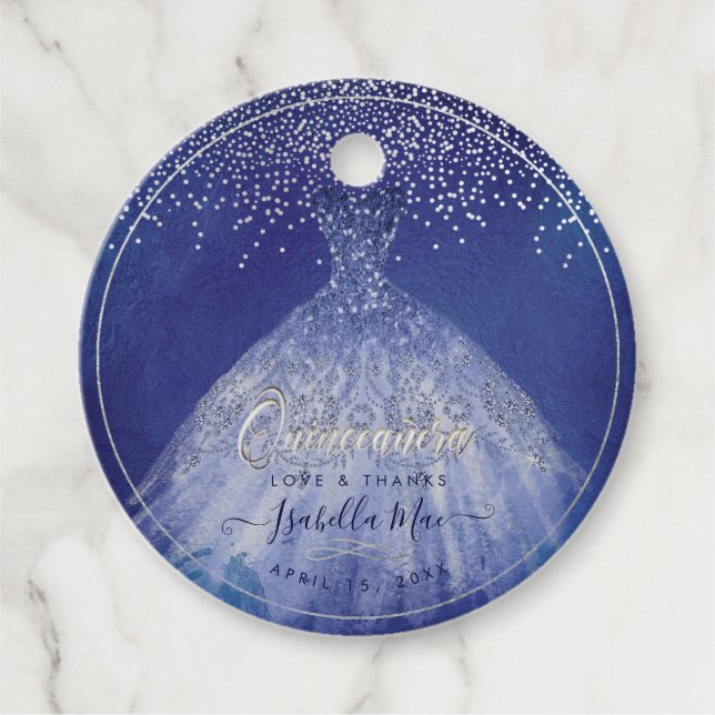 PixDezines Quinceanera Blue Ombre Favour Tags (Front)